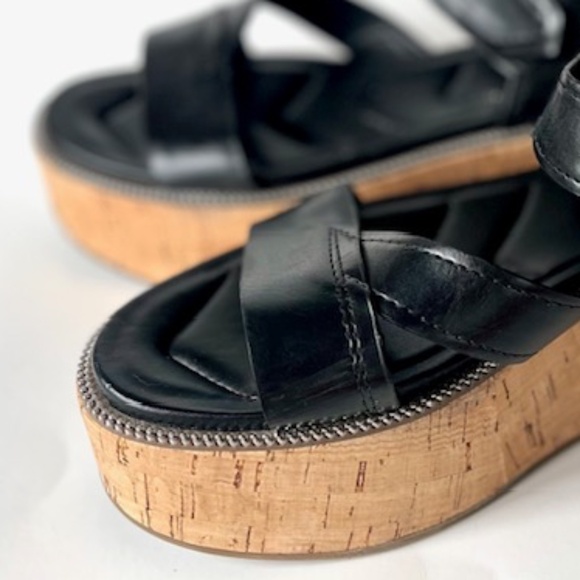 Franco Sarto Ozio Black with Cork Platform Sandals - Picture 4 of 7
